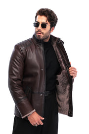The Sondrio Brown Genuine Leather Shearling Men Jacket