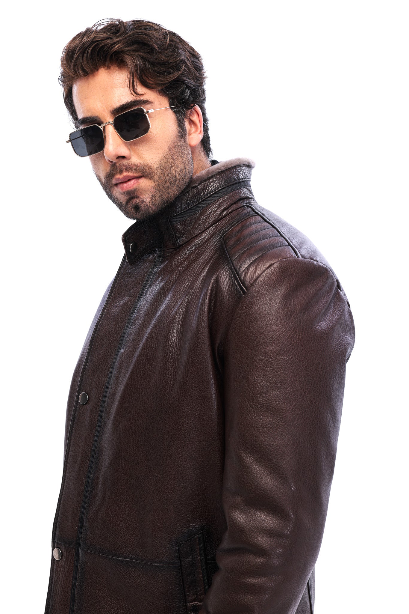 The Sondrio Brown Genuine Leather Shearling Men Jacket