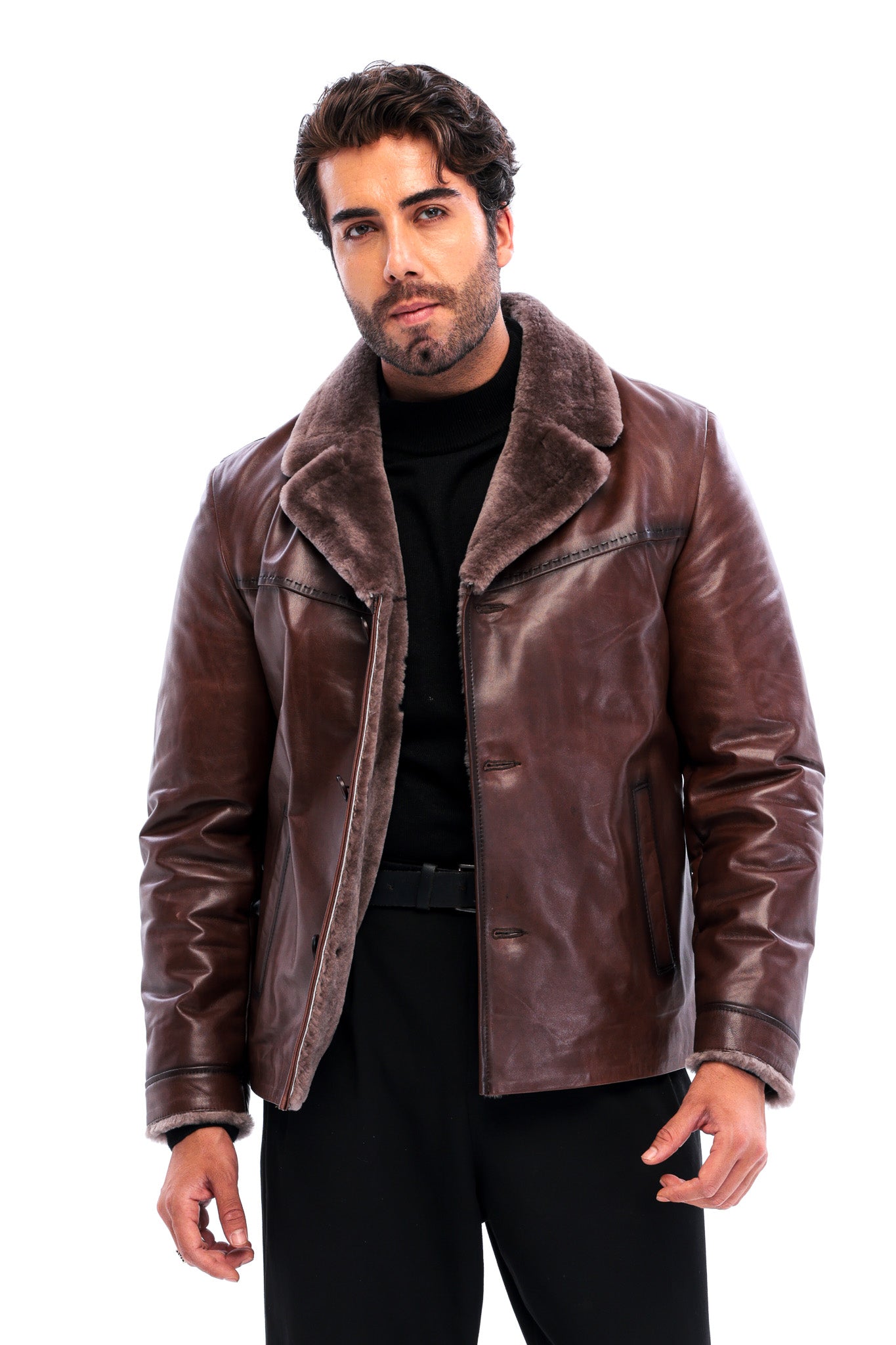 The Orvieto Brown Genuine Calf Leather Shearling Men Jacket