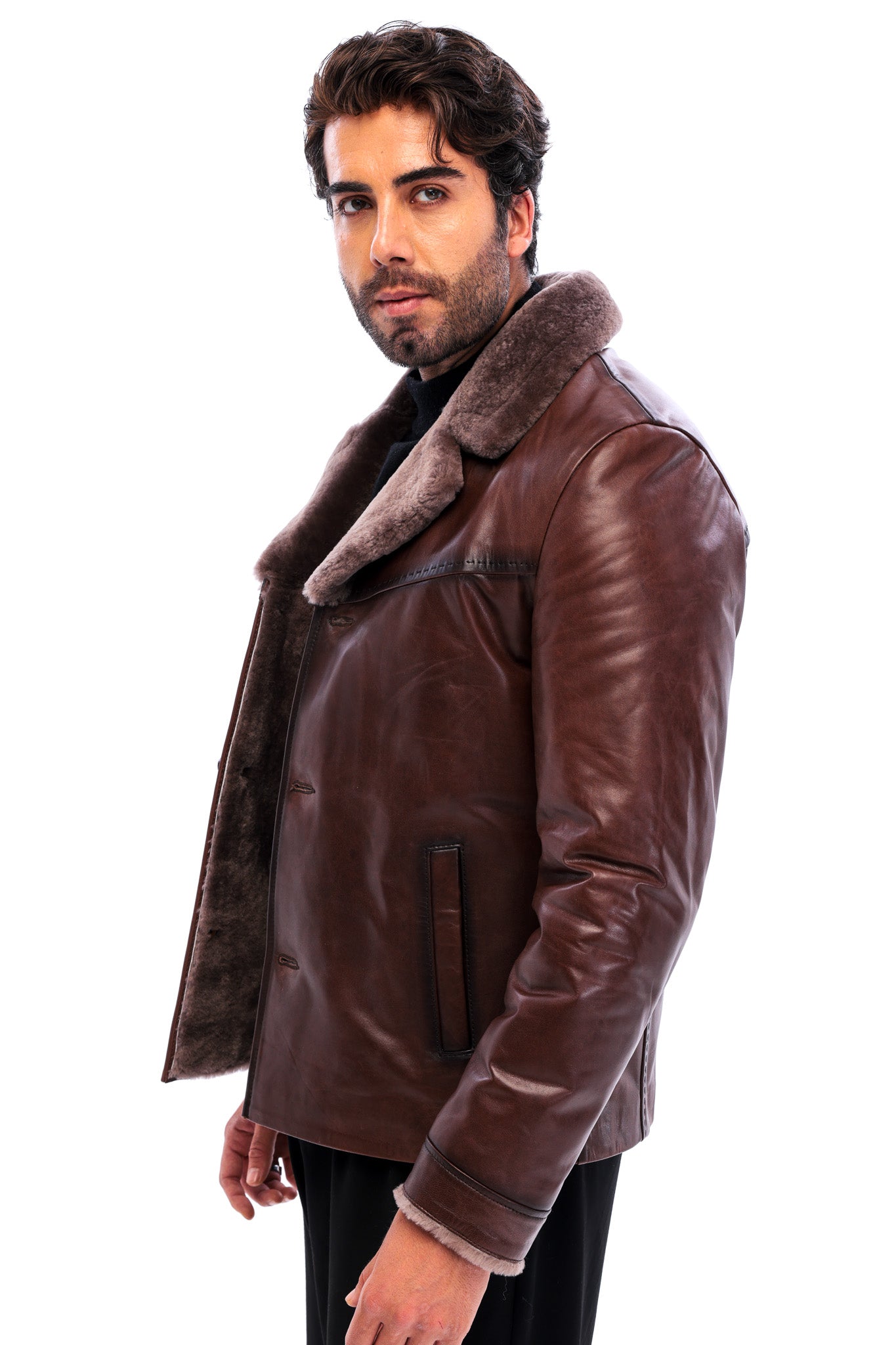The Orvieto Brown Genuine Calf Leather Shearling Men Jacket