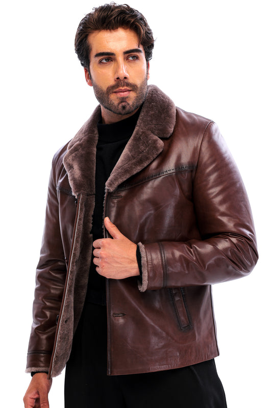 The Orvieto Brown Genuine Calf Leather Shearling Men Jacket