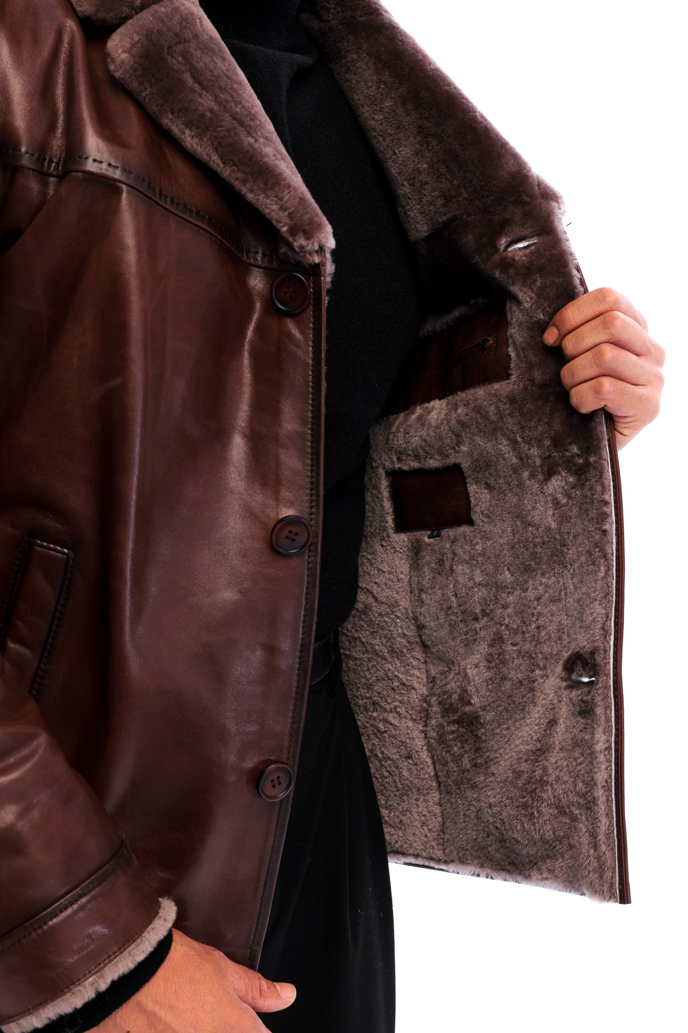 The Orvieto Brown Genuine Calf Leather Shearling Men Jacket