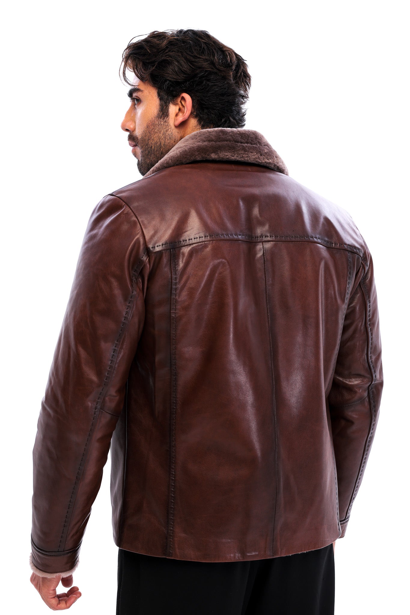 The Orvieto Brown Genuine Calf Leather Shearling Men Jacket