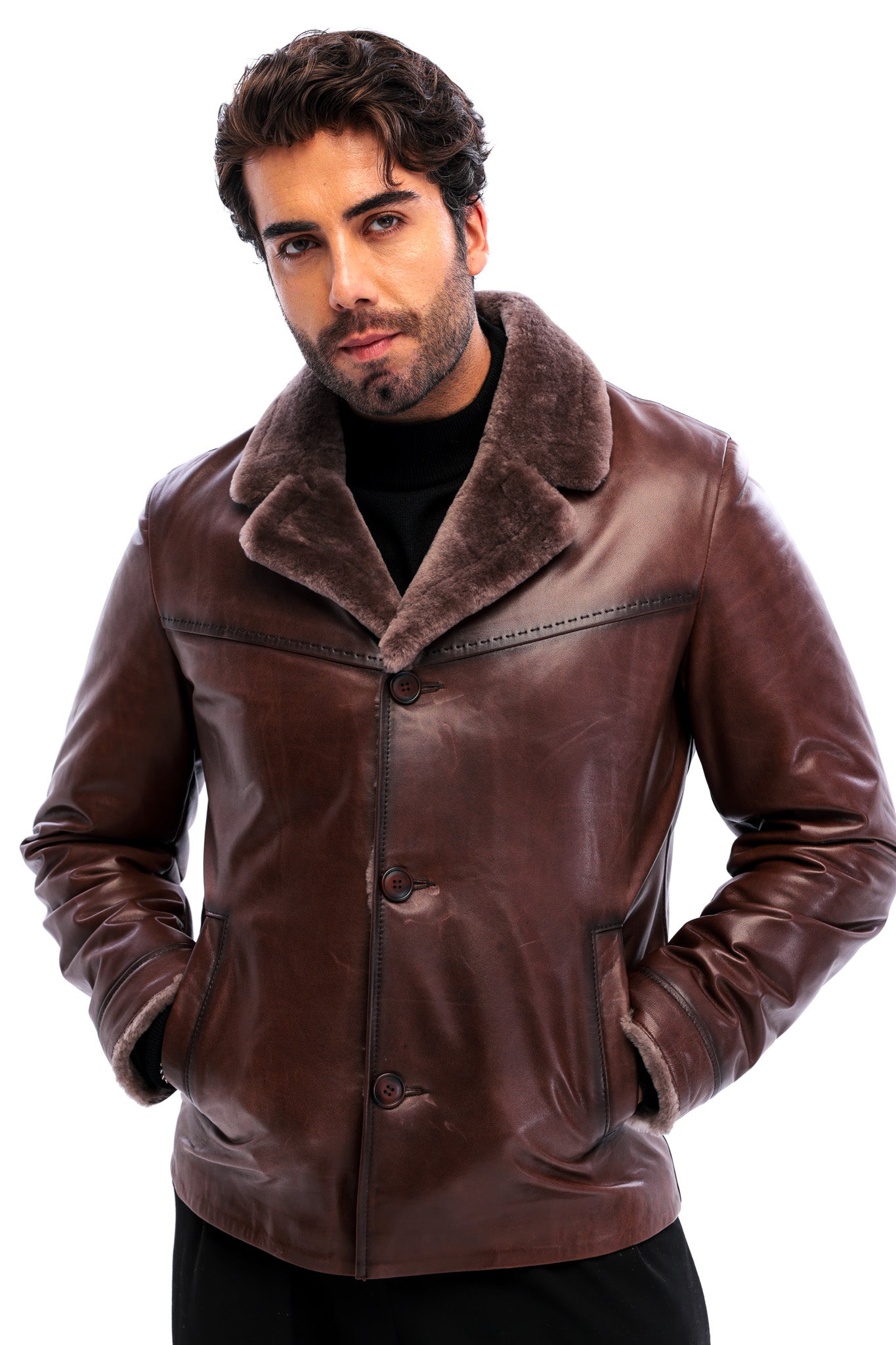 The Orvieto Brown Genuine Calf Leather Shearling Men Jacket