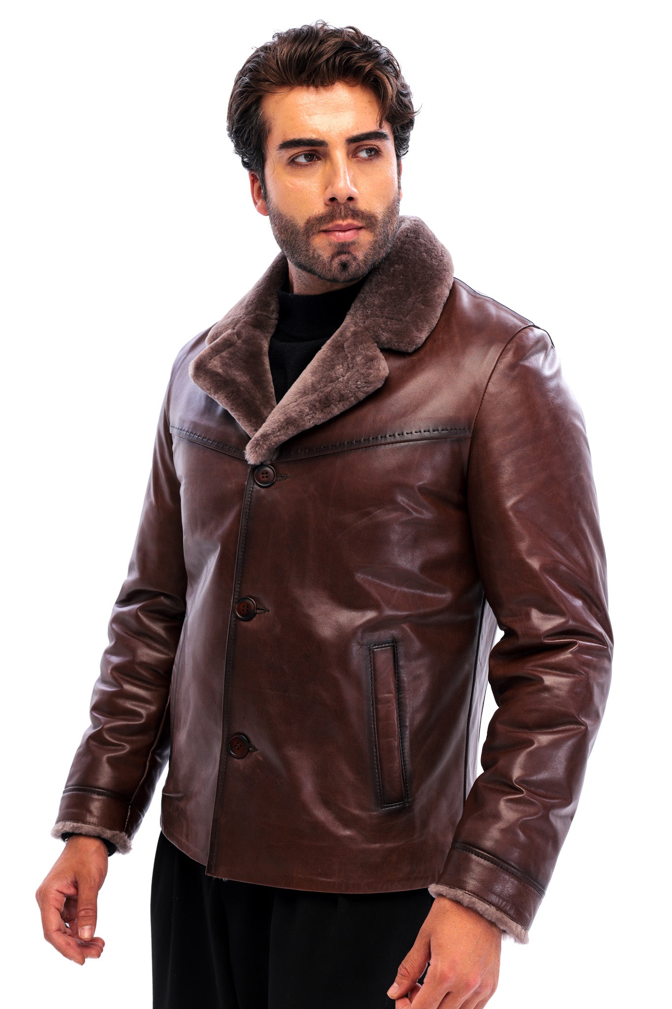 The Orvieto Brown Genuine Calf Leather Shearling Men Jacket