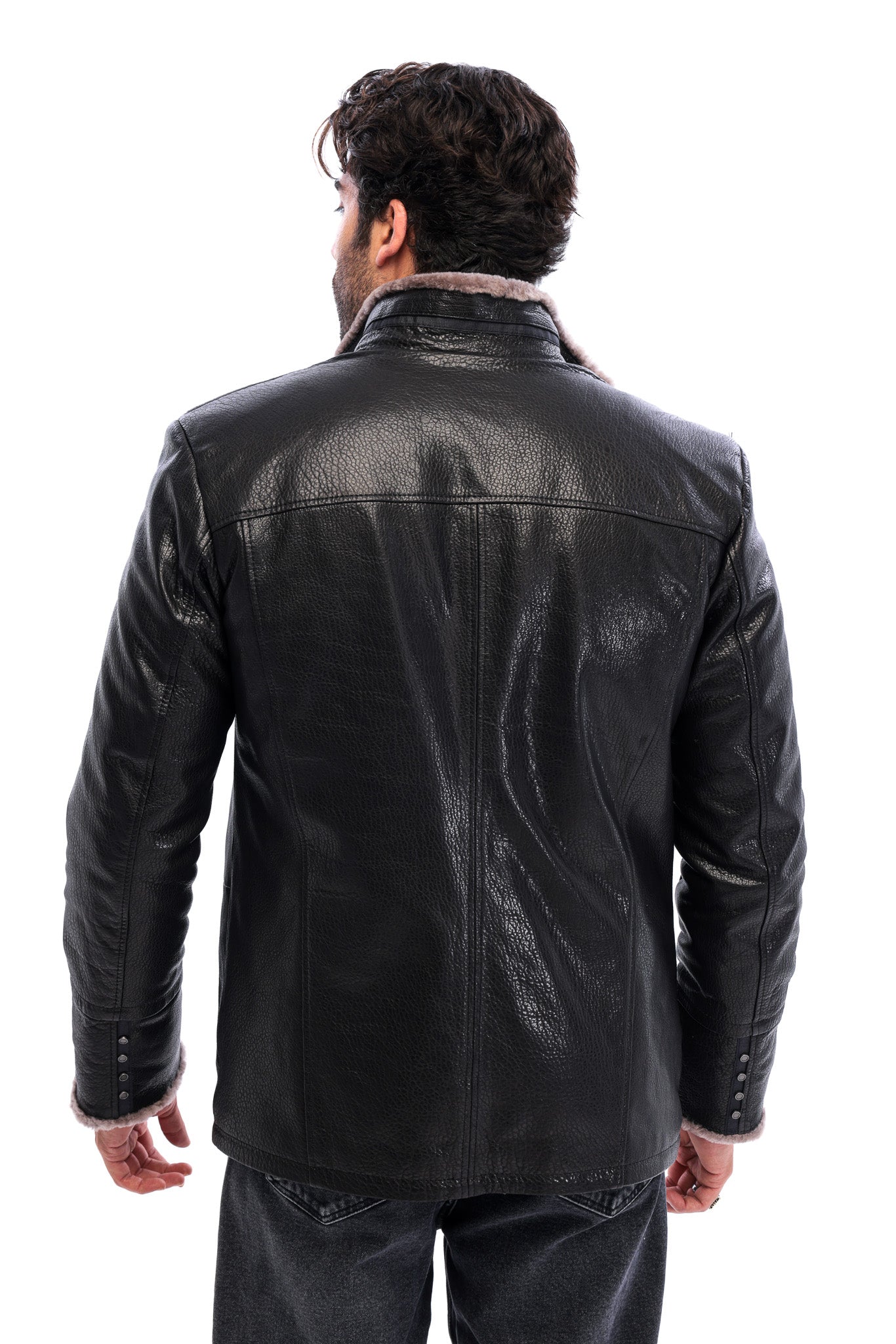 The Sondrio Black Genuine Leather Shearling Men Jacket