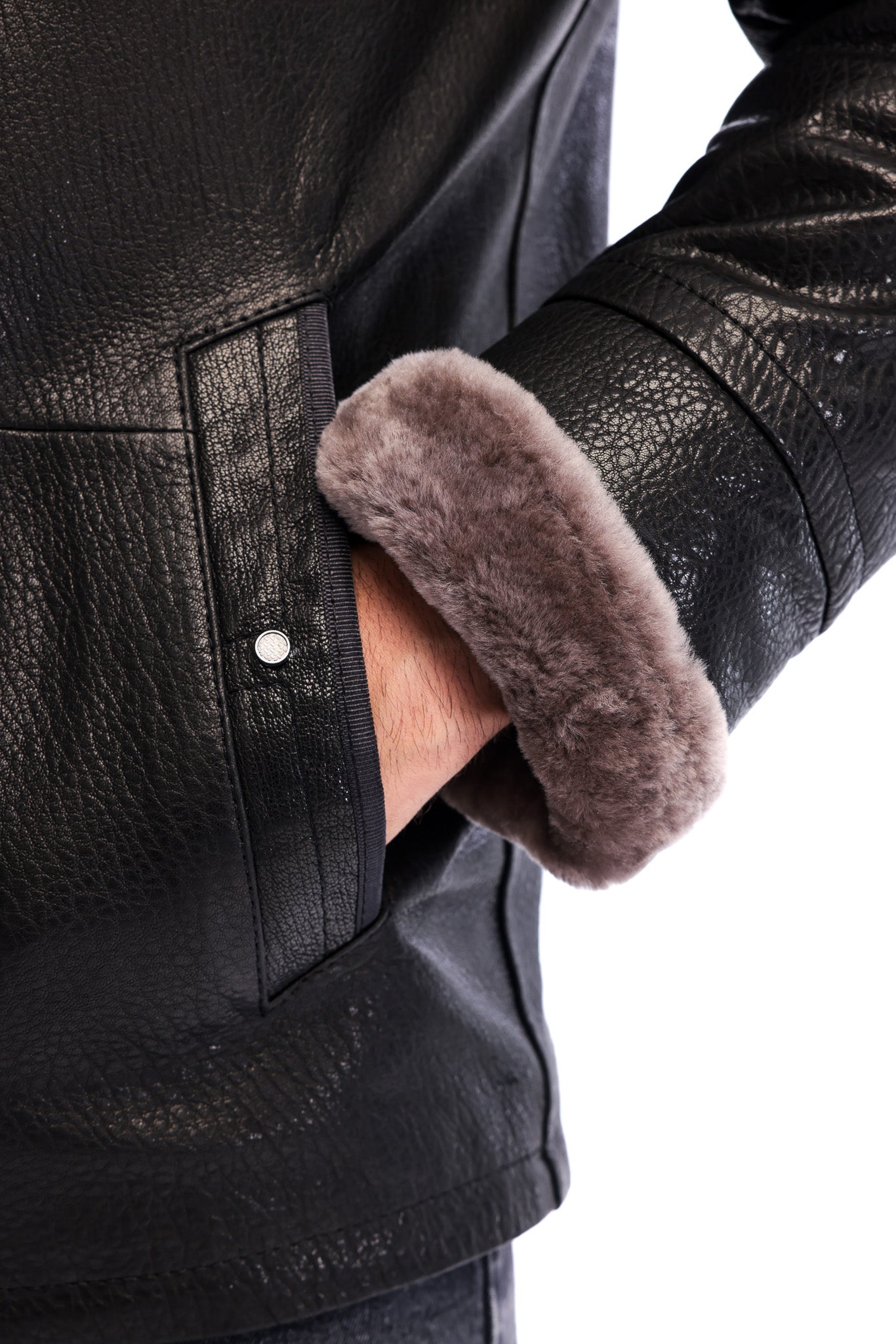 The Sondrio Black Genuine Leather Shearling Men Jacket