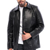 The Avelino Black Genuine Calf Leather Classic Collar Men Coat