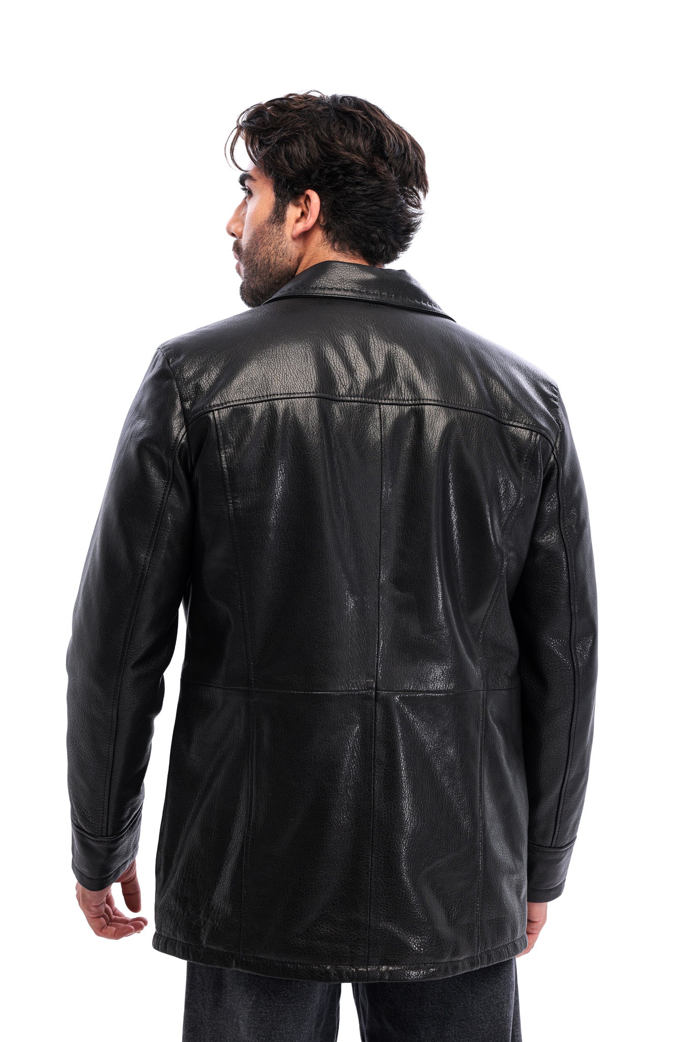 The Avelino Black Genuine Calf Leather Classic Collar Men Coat