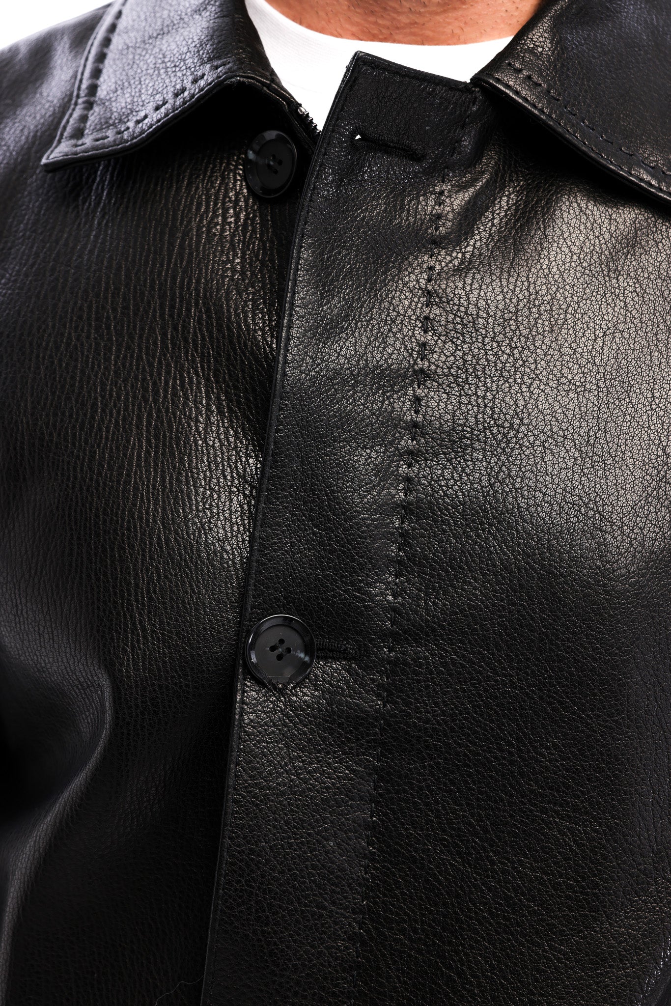 The Avelino Black Genuine Calf Leather Classic Collar Men Coat
