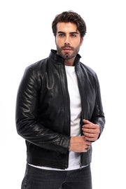 The Taviano Black Genuine Leather Men Jacket