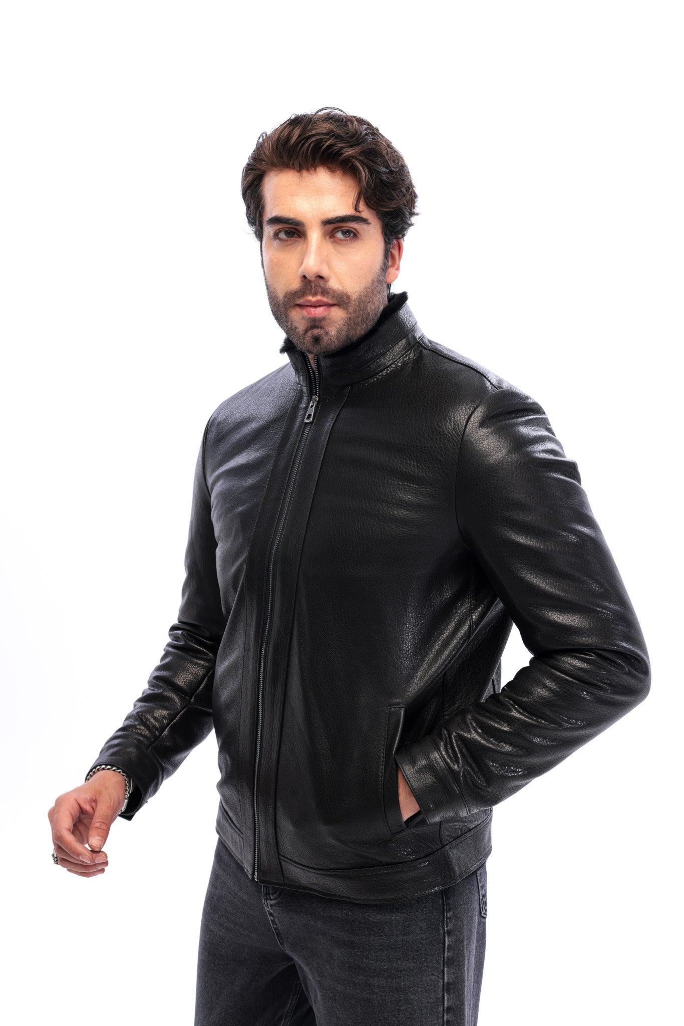 The Taviano Black Genuine Leather Men Jacket