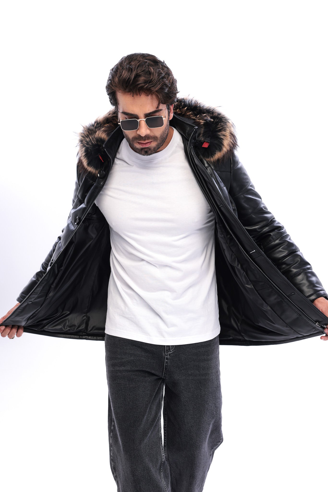 The Norvello Black Genuine Leather Hooded Men Jacket