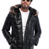 The Norvello Black Genuine Leather Hooded Men Jacket