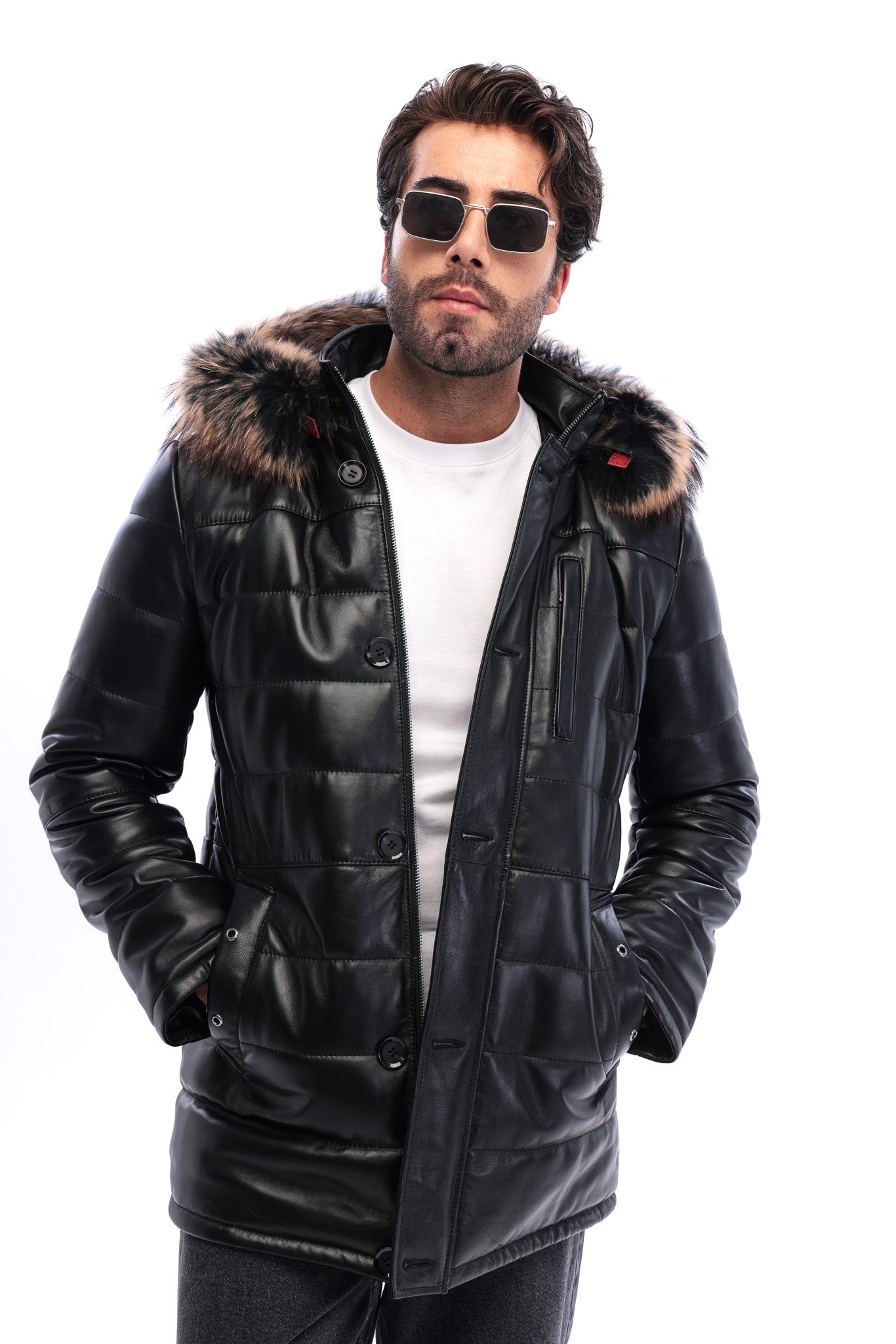 The Norvello Black Genuine Leather Hooded Men Jacket