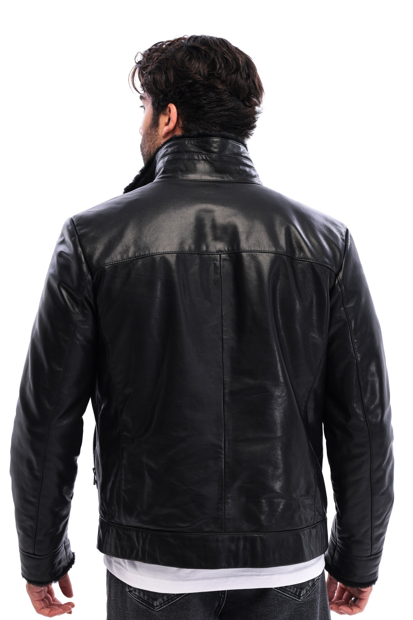 The Sondrio Black Genuine Calf Leather Shearling Men Jacket