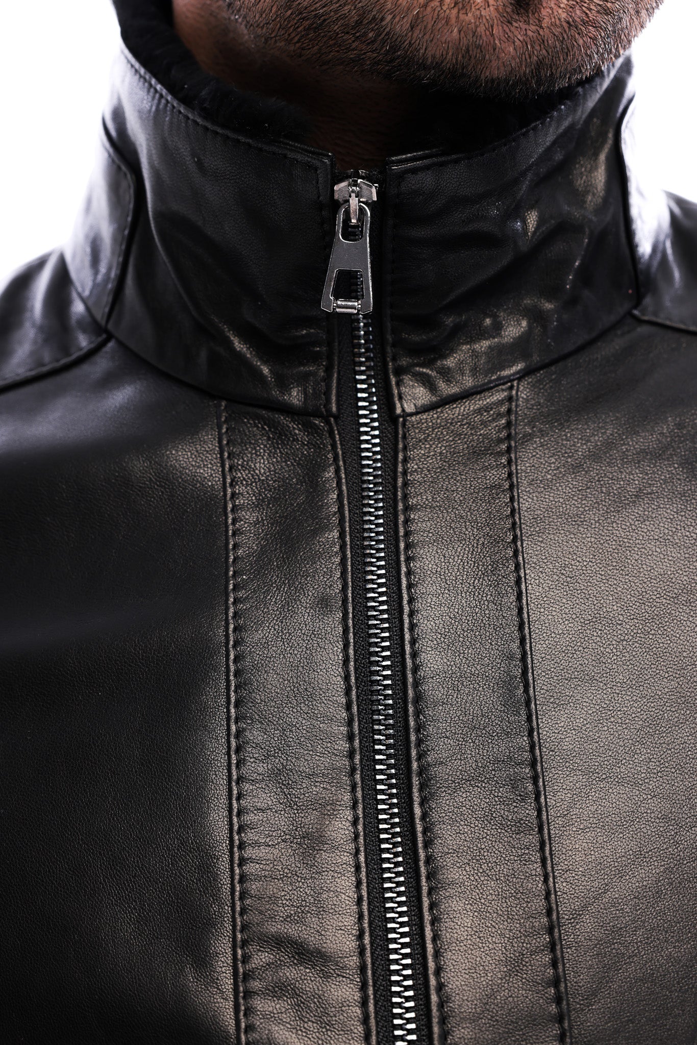 The Sondrio Black Genuine Calf Leather Shearling Men Jacket