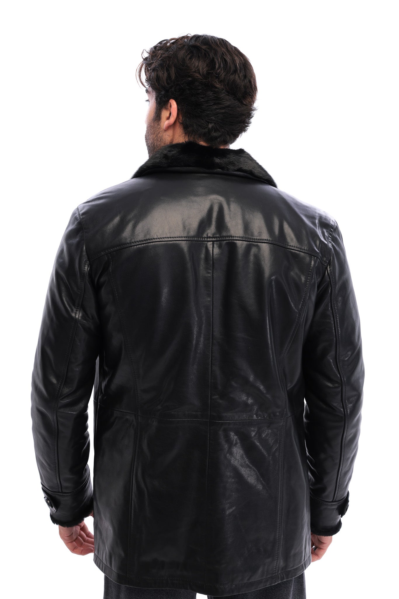 The Avelino Black Genuine Calf Leather Fur Collar Men Coat
