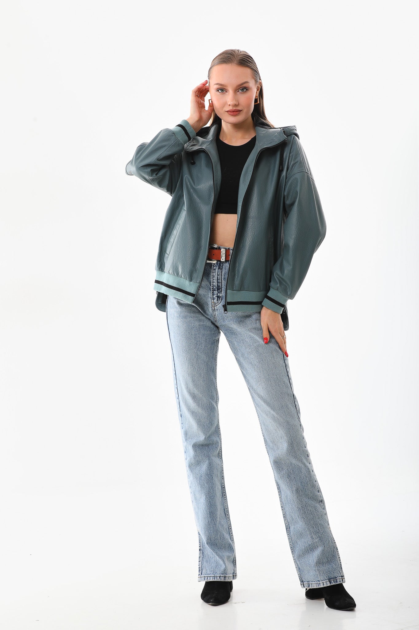 La Chaqueta de Cuero Verde Polar para Mujer