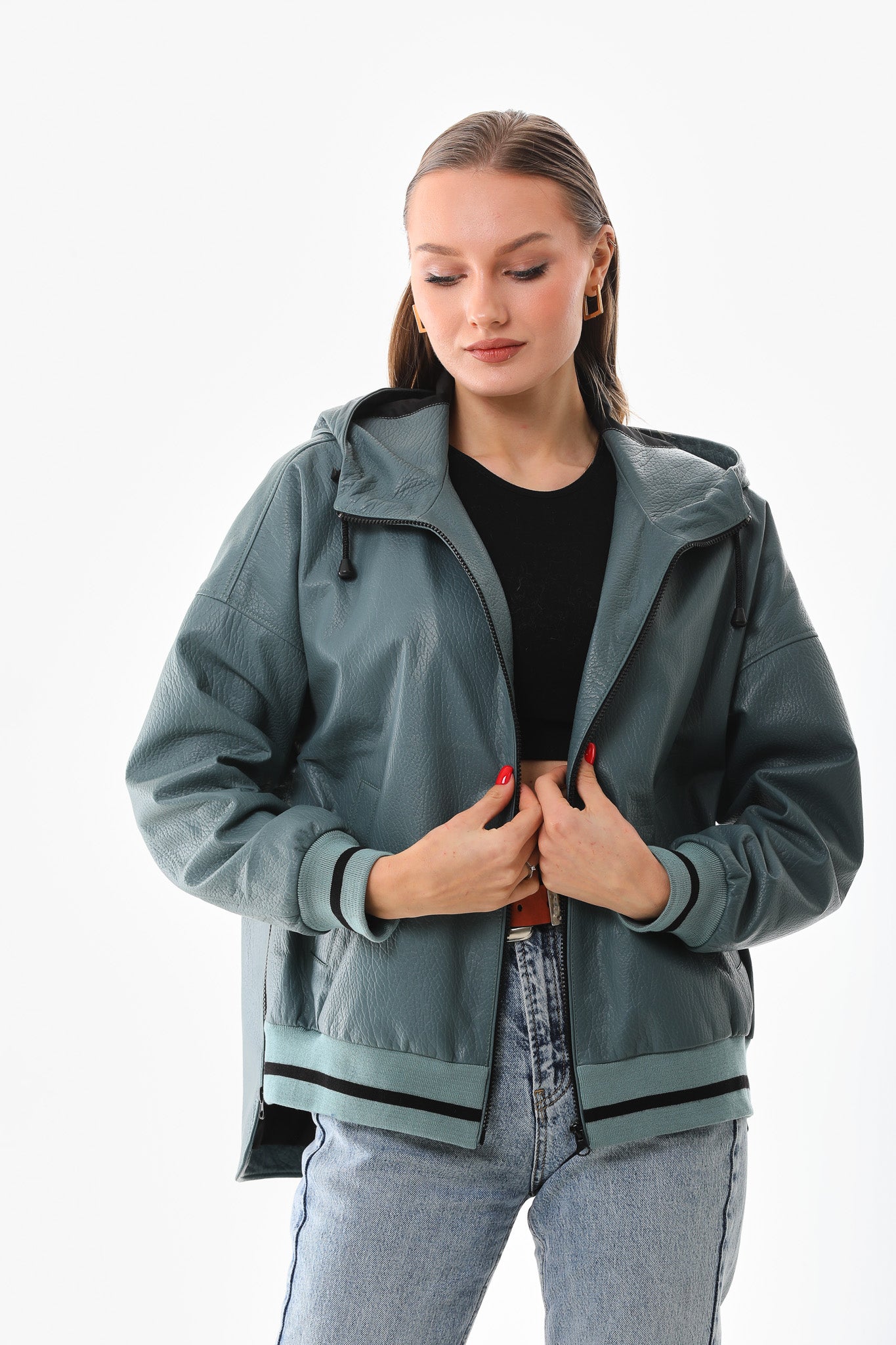 La Chaqueta de Cuero Verde Polar para Mujer