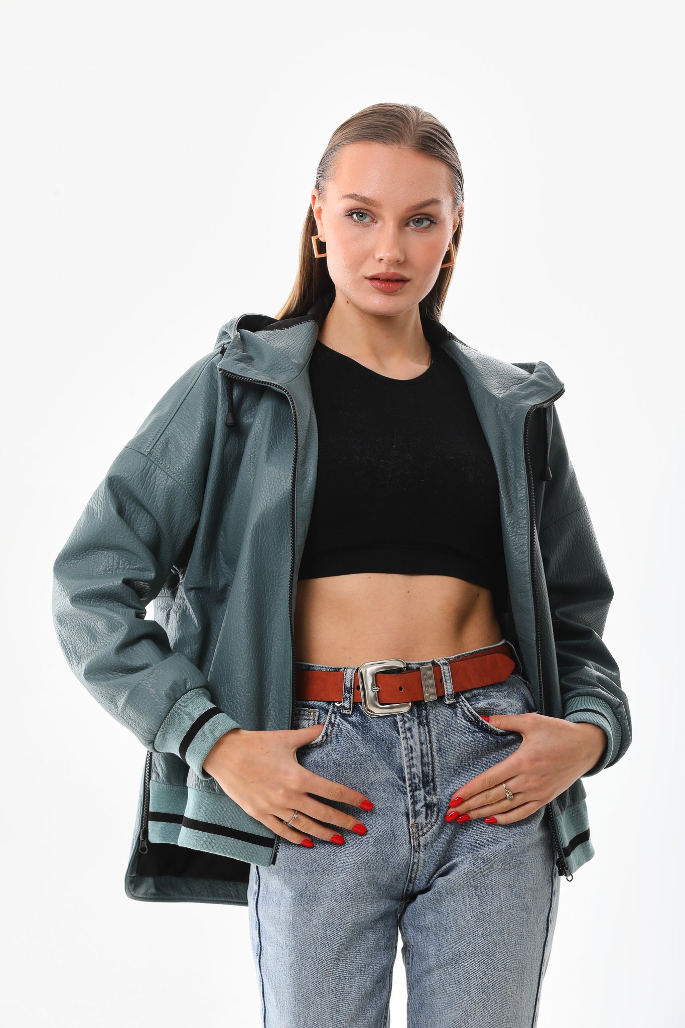 La Chaqueta de Cuero Verde Polar para Mujer