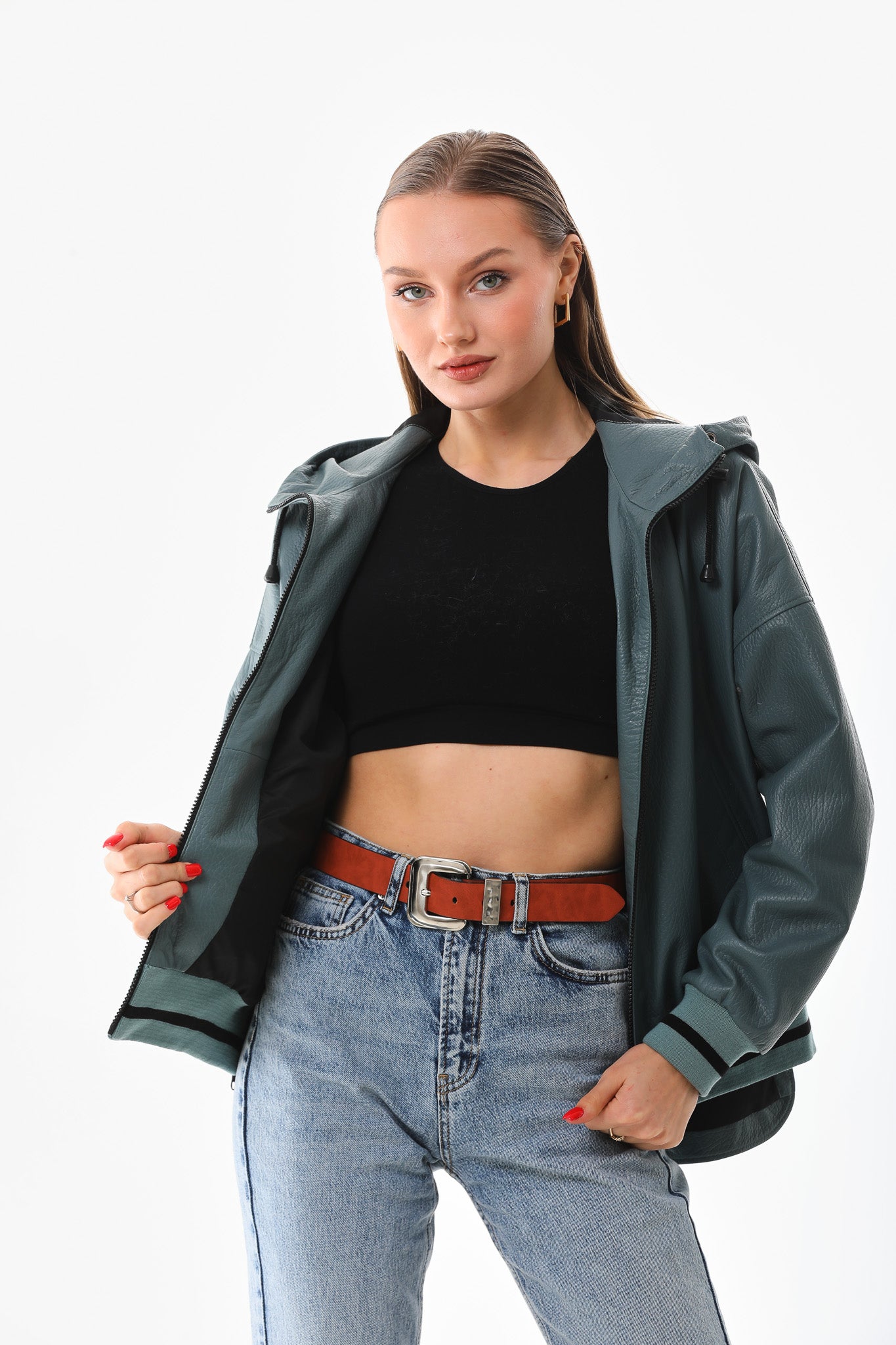 La Chaqueta de Cuero Verde Polar para Mujer