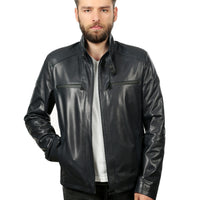 The Leroy Navy Blue Leather Men Jacket