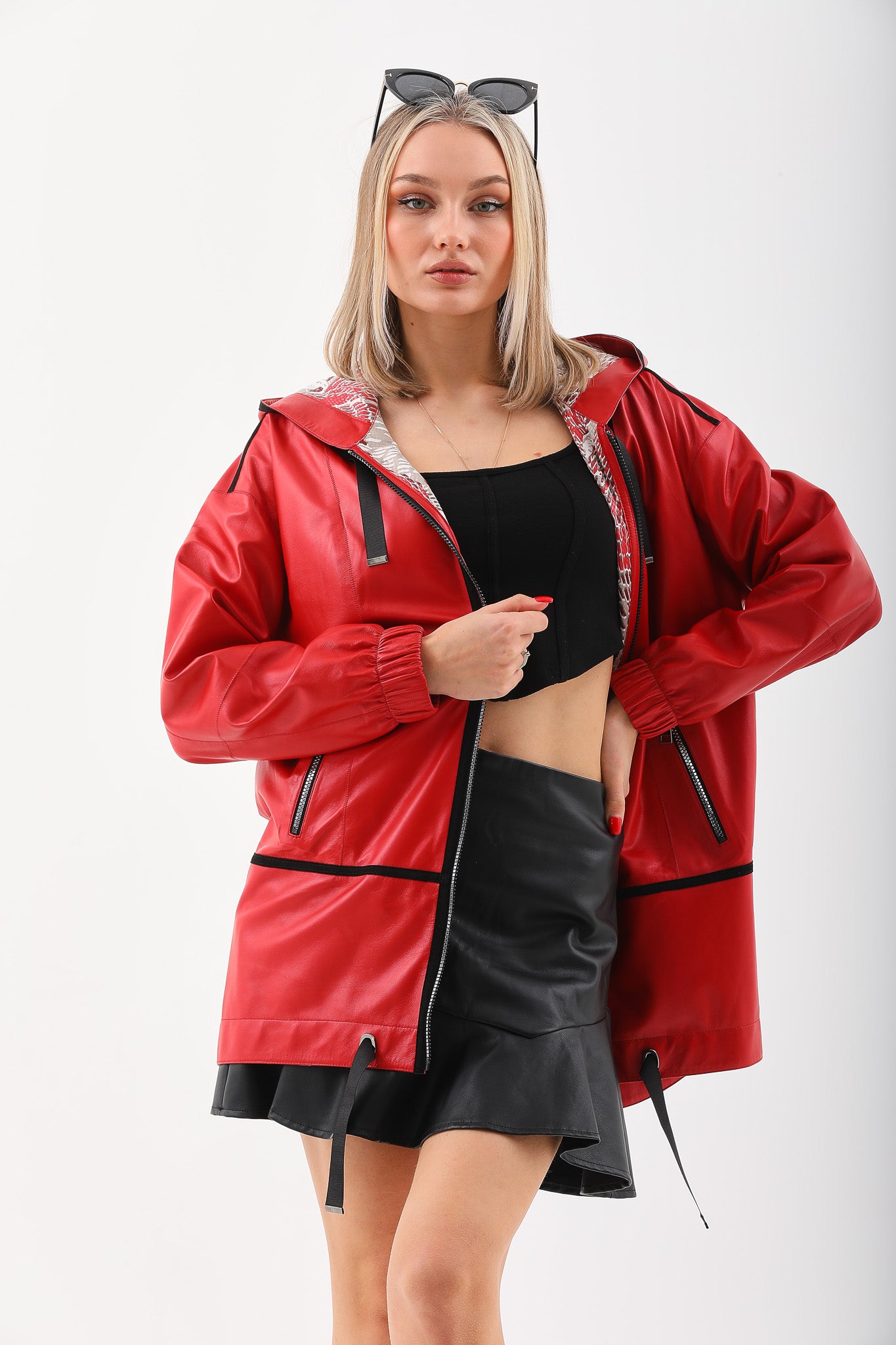 La chaqueta de cuero reversible para mujer Vega Roja