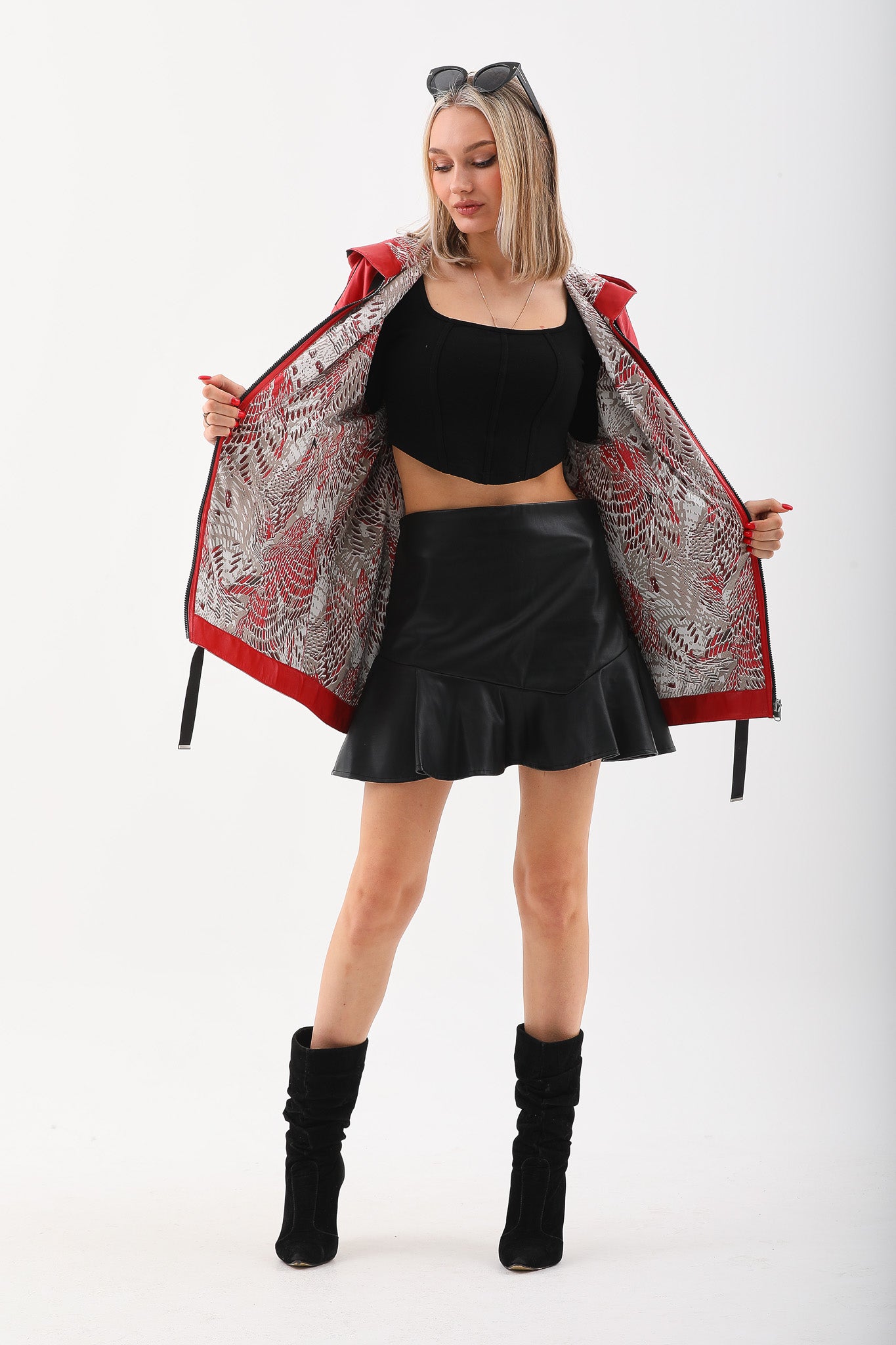 La chaqueta de cuero reversible para mujer Vega Roja