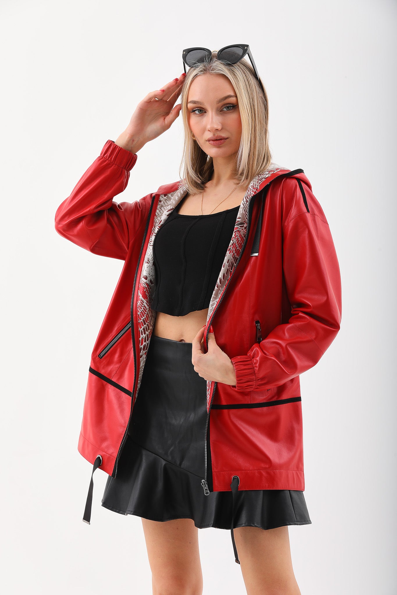 La chaqueta de cuero reversible para mujer Vega Roja
