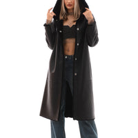 The Virella Reversible Hooded Shearling Black Leather Women Jacket