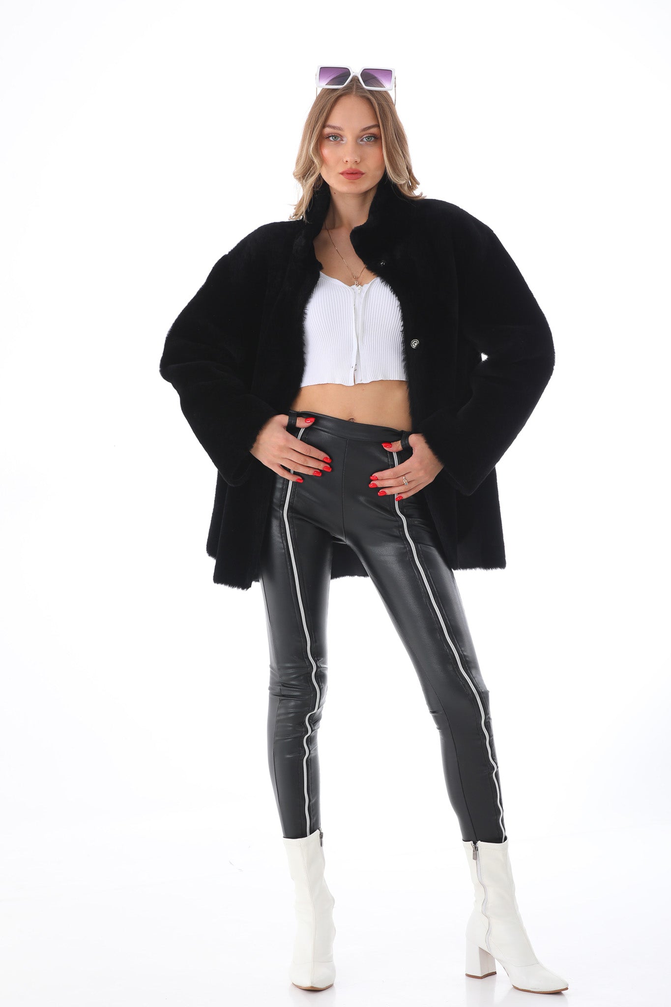 The Luxera Reversible Black Shearling Women Leather Jacket