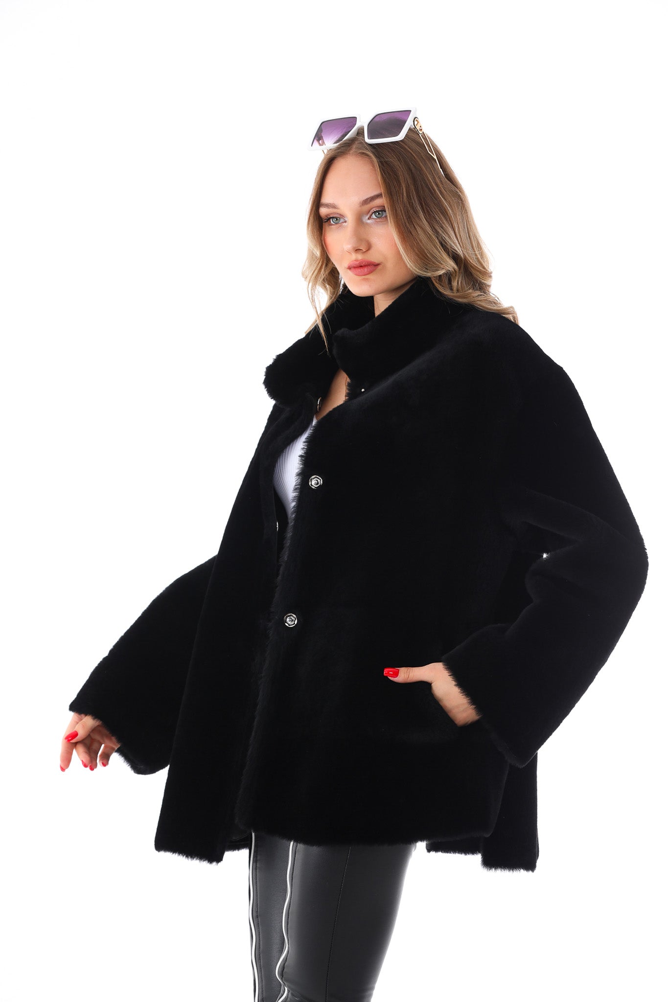 The Luxera Reversible Black Shearling Women Leather Jacket