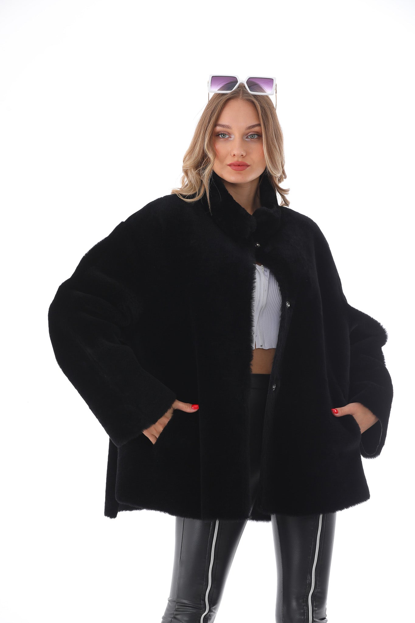 The Luxera Reversible Black Shearling Women Leather Jacket