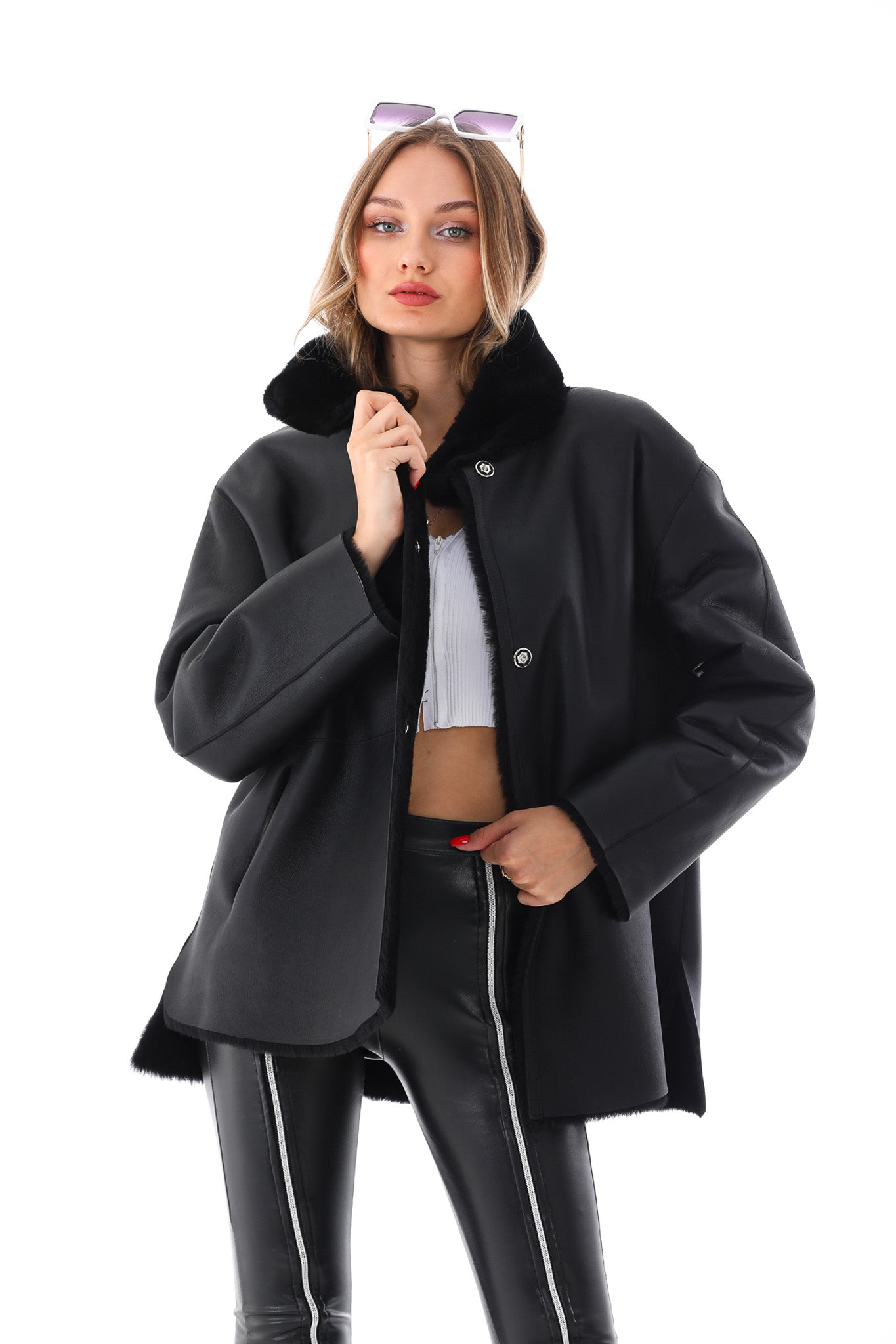 The Luxera Reversible Black Shearling Women Leather Jacket