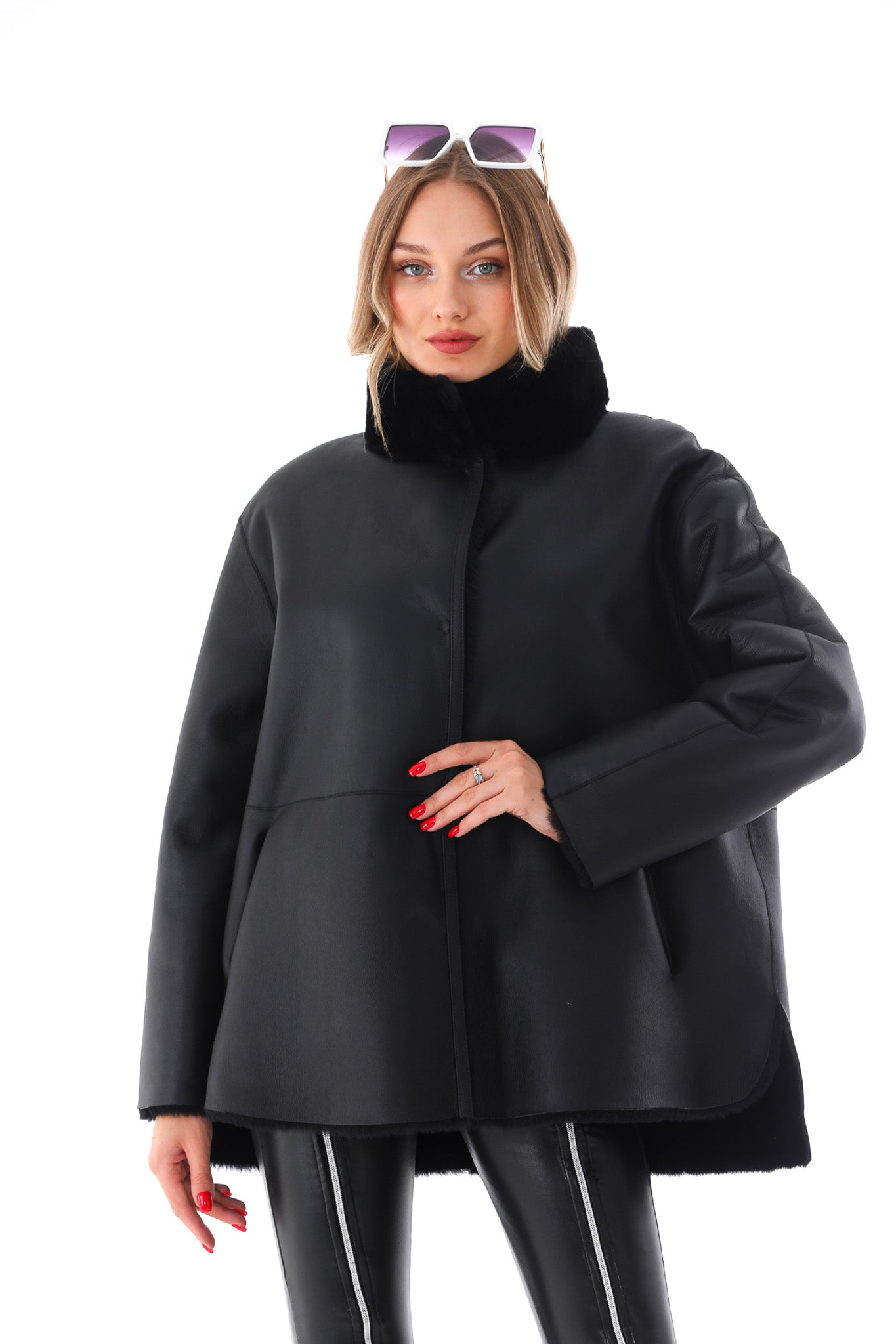 The Luxera Reversible Black Shearling Women Leather Jacket