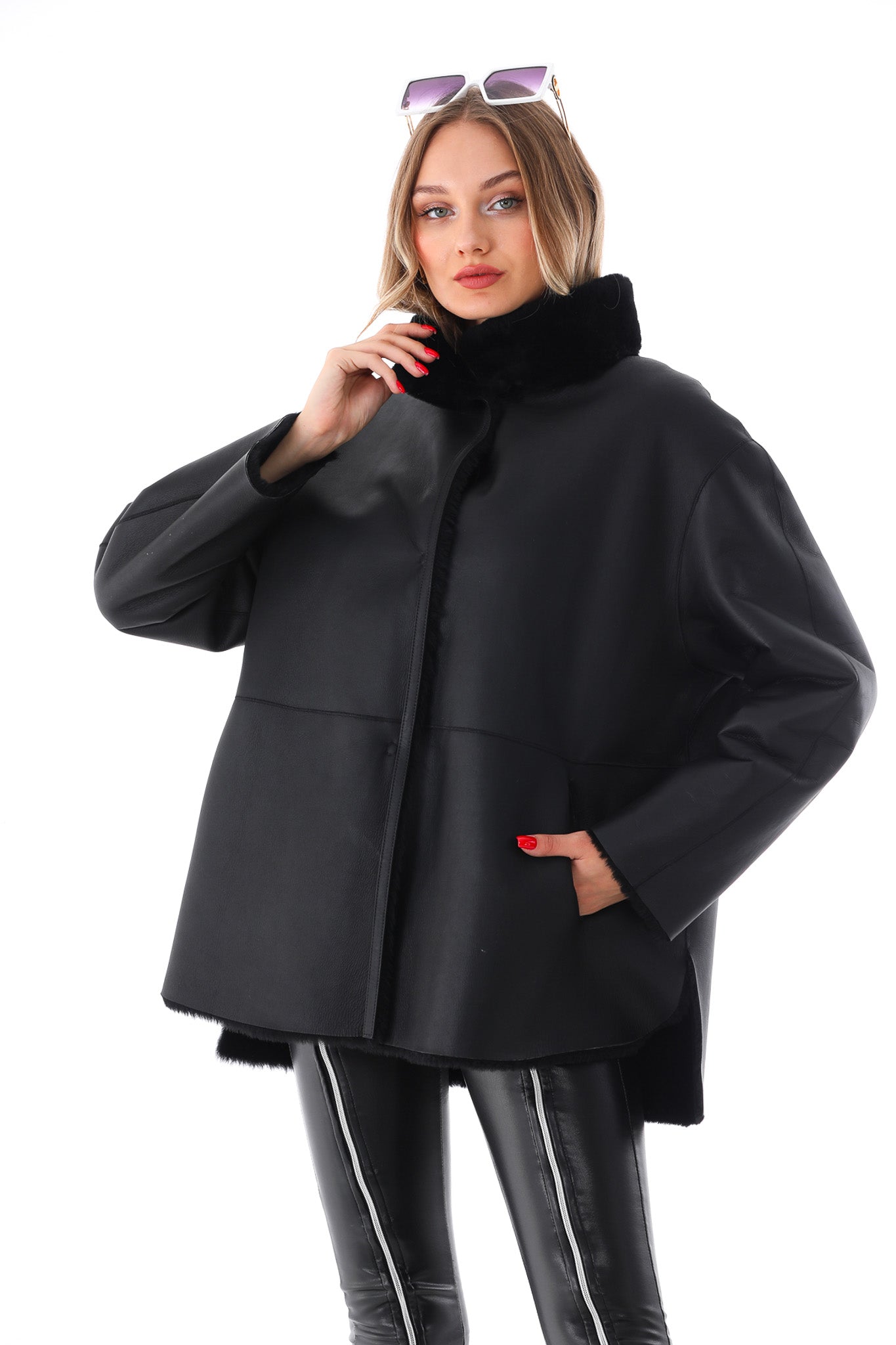 The Luxera Reversible Black Shearling Women Leather Jacket
