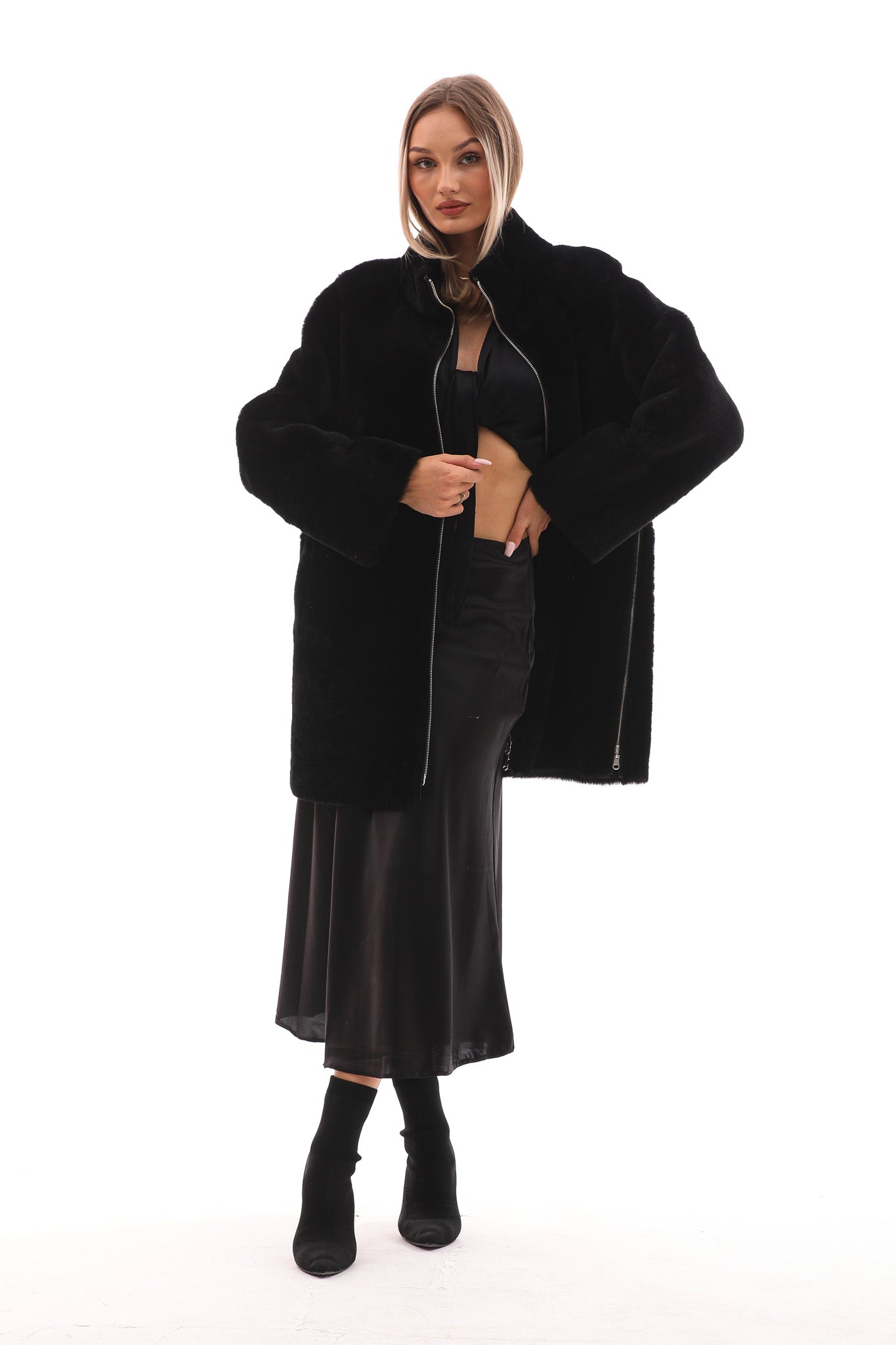 The Nyra Black Reversible Shearling Women Leather Jacket