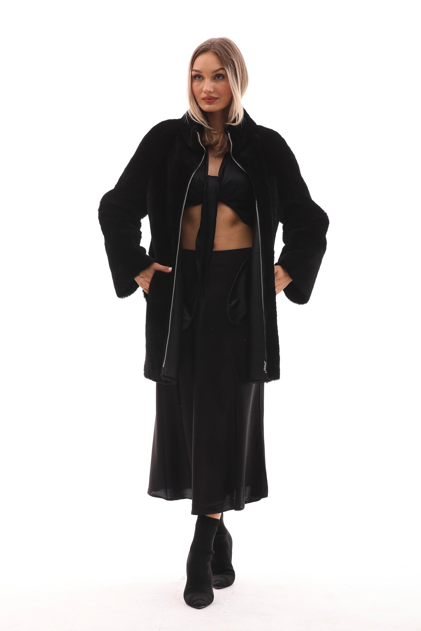 The Nyra Black Reversible Shearling Women Leather Jacket