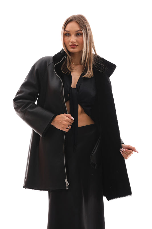 The Nyra Black Reversible Shearling Women Leather Jacket