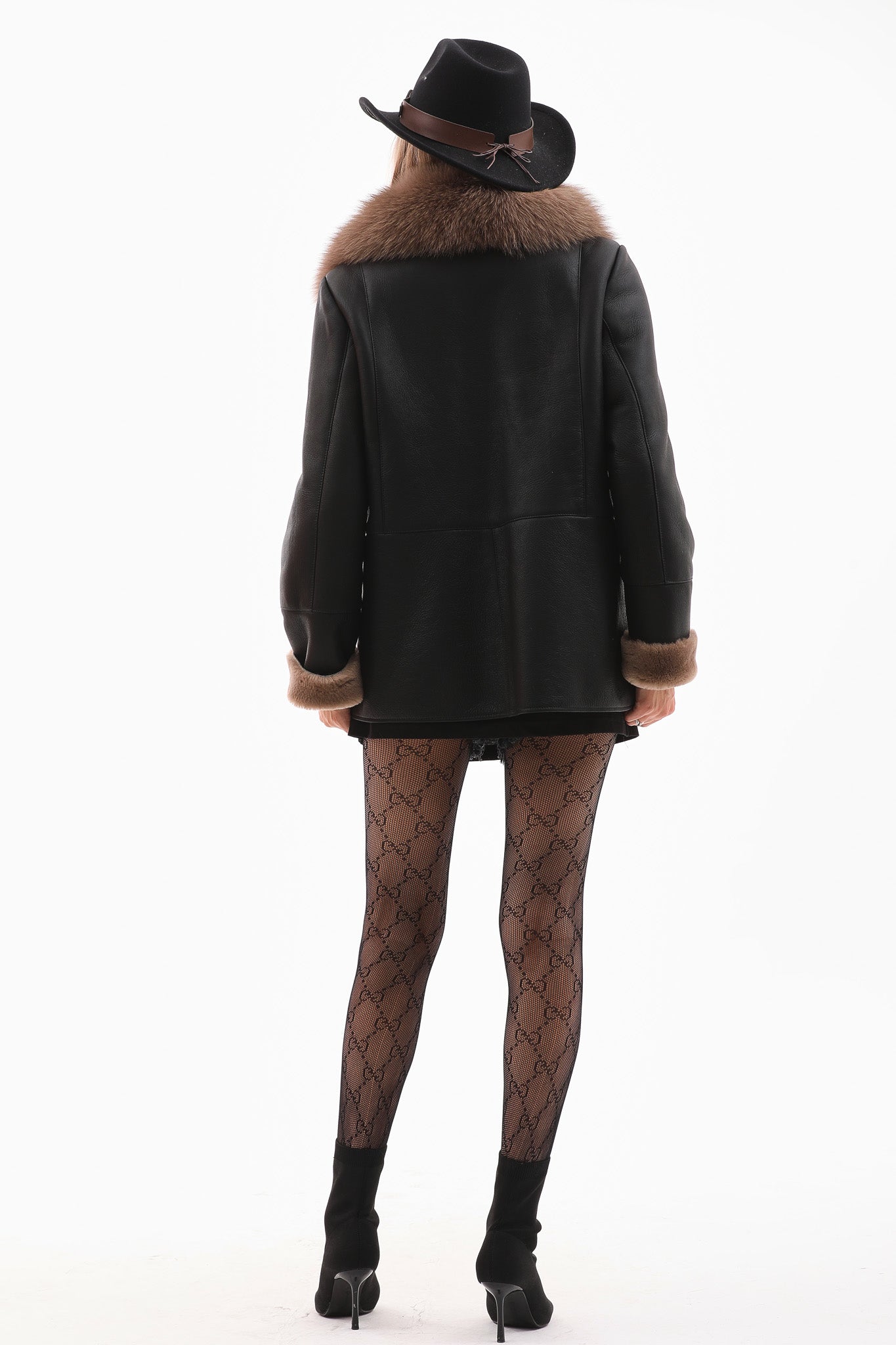 The Duchess Chaqueta de Cuero para Mujer con Forro de Borrego en Negro y Marrón