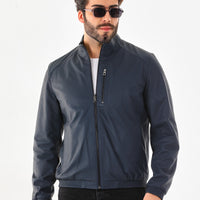 The Como Navy Blue Leather Bomber Men Jacket