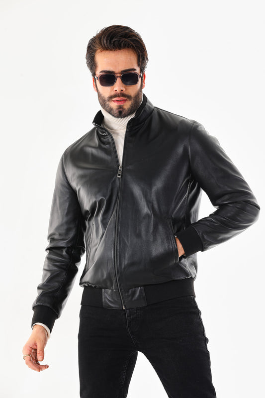 Monza Vintage Black Lambskin Men Leather Jacket - 1