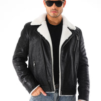 The Cortina Black & White Shearling Leather Men Jacket