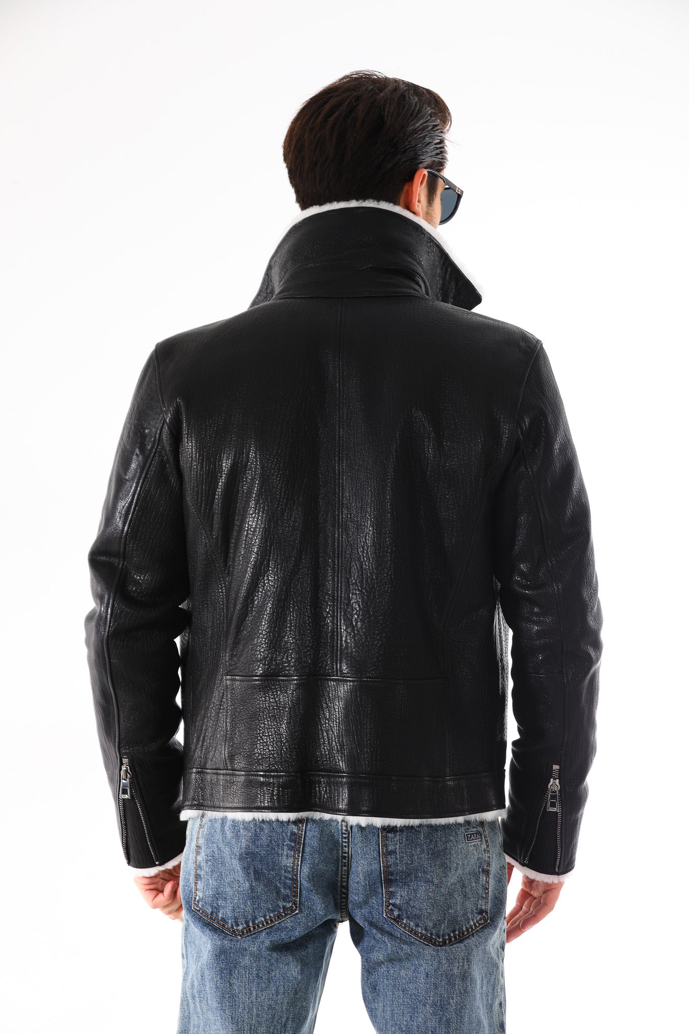 The Cortina Black & White Shearling Leather Men Jacket