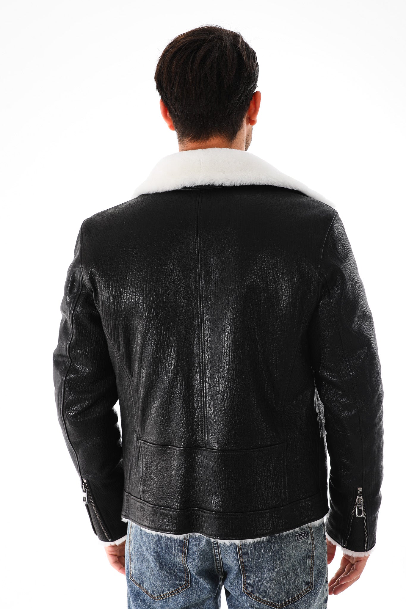 The Cortina Black & White Shearling Leather Men Jacket