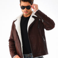 The Cortina Brown & White Shearling Leather Men Jacket