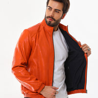 The Como Reversible Orange & Black Leather Bomber Men Jacket