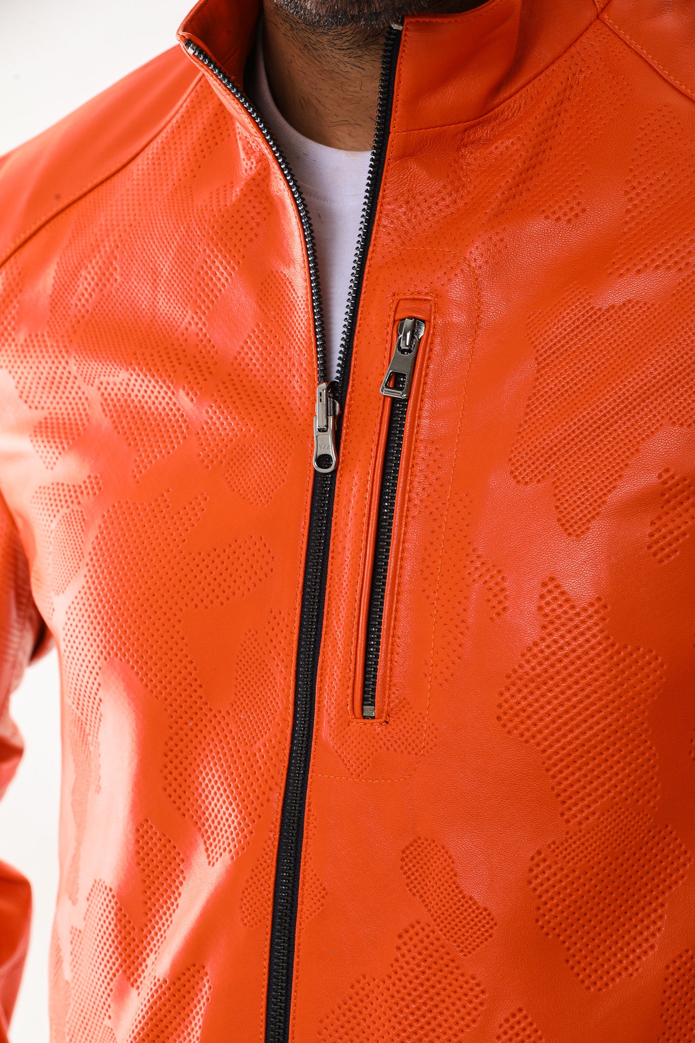 The Como Reversible Orange & Black Leather Bomber Men Jacket