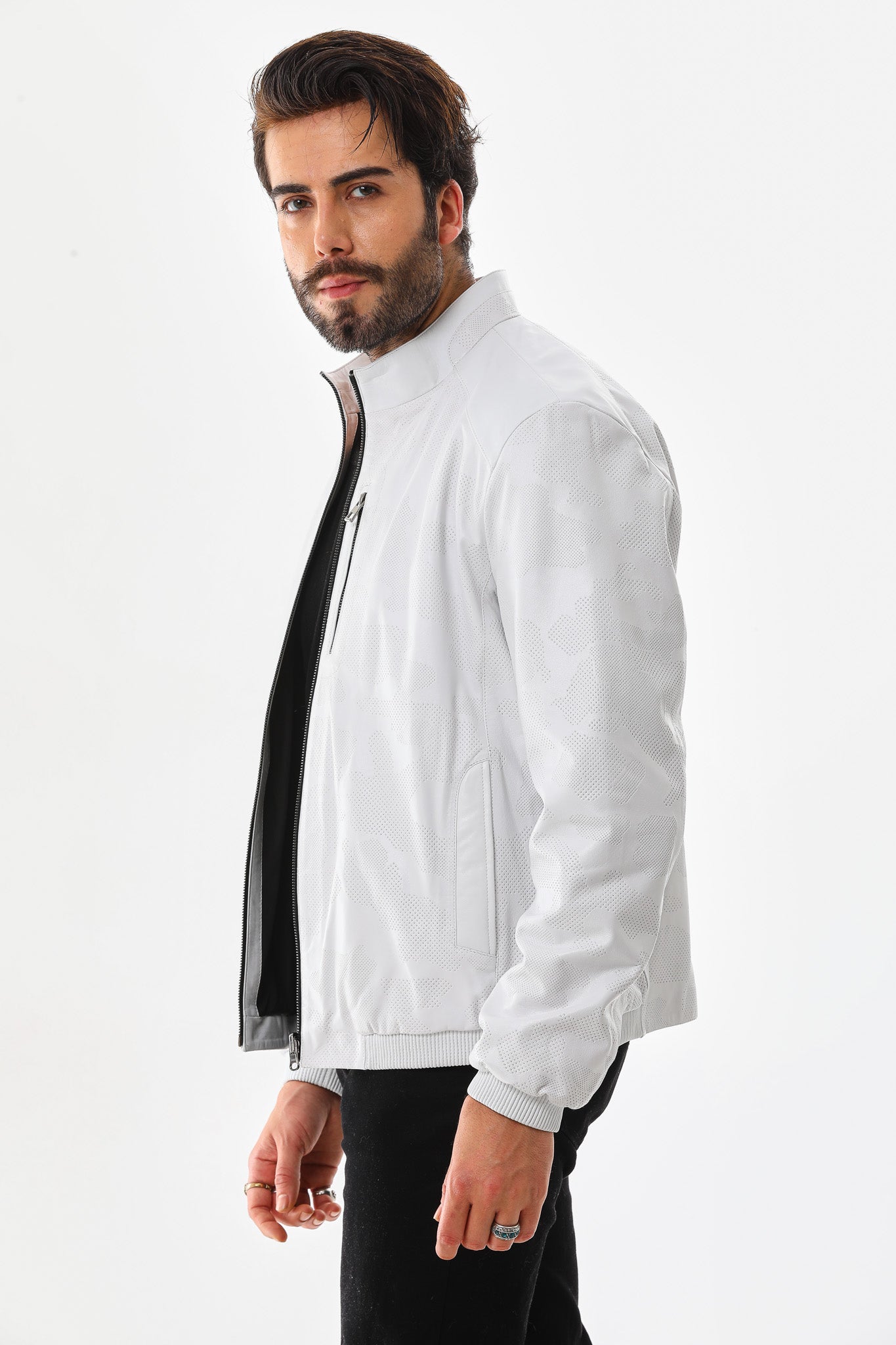 The Como Reversible White & Black Leather Bomber Men Jacket